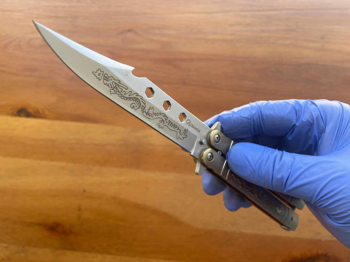 4.13" Fan Knife With Golden Decorated Handle and Sheath