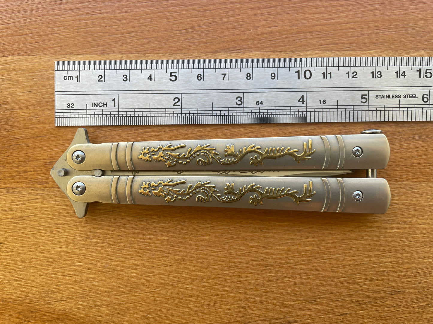 4.13" Fan Knife With Golden Decorated Handle and Sheath