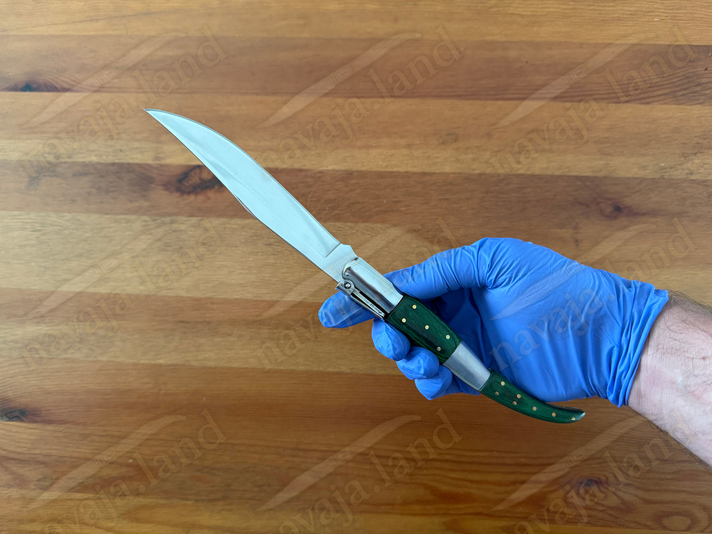 5.3" Arabian Style Classic Spanish Navaja Knife Green Wood Scales With a Ratchet