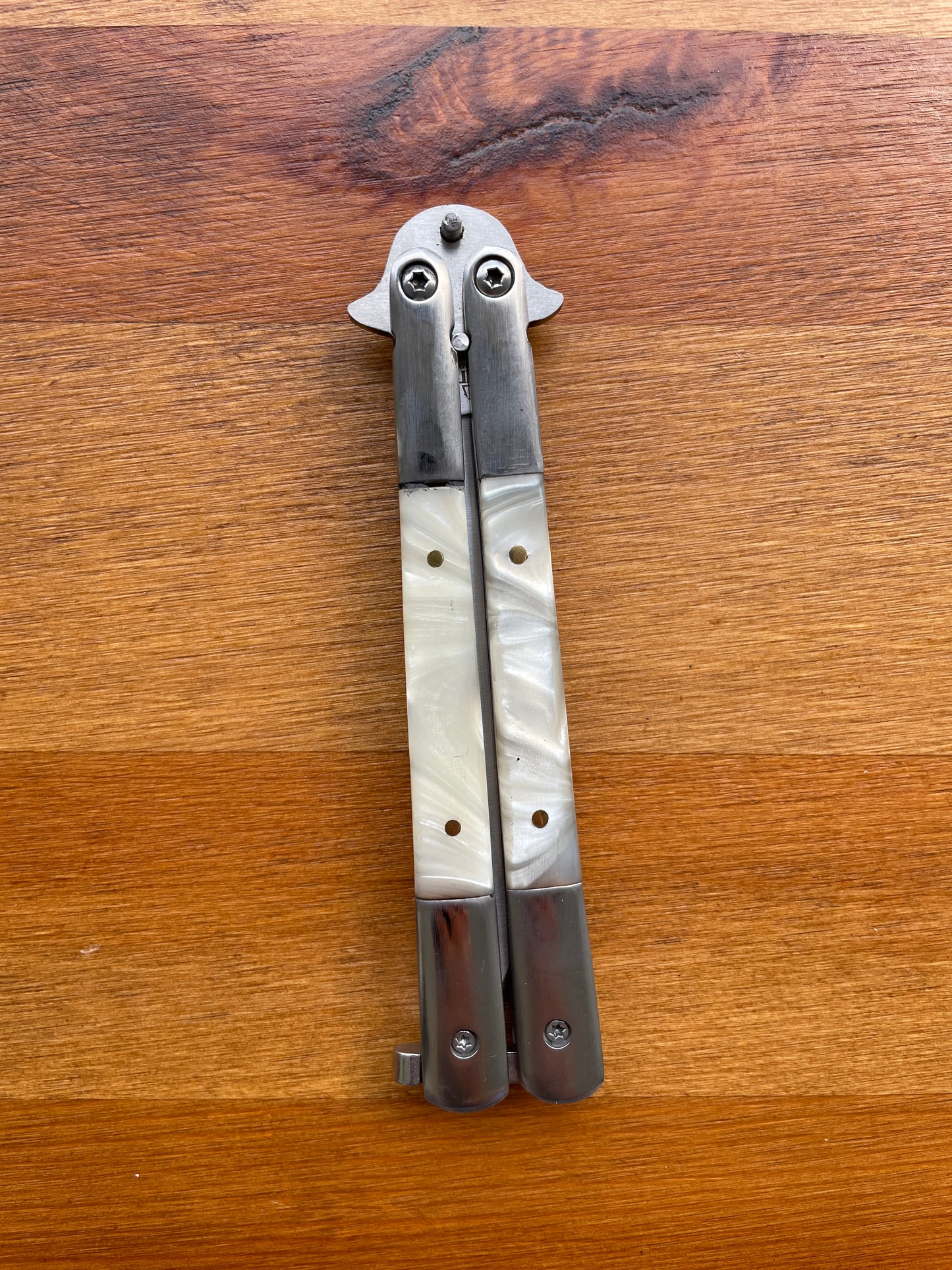 4.5" Stainless Steel Blade Fan Folding Knife Methacrylate Imitation Mother-Of-Pearl Handle