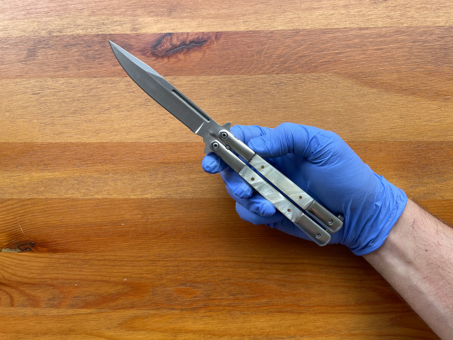 4.5" Stainless Steel Blade Fan Folding Knife Methacrylate Imitation Mother-Of-Pearl Handle