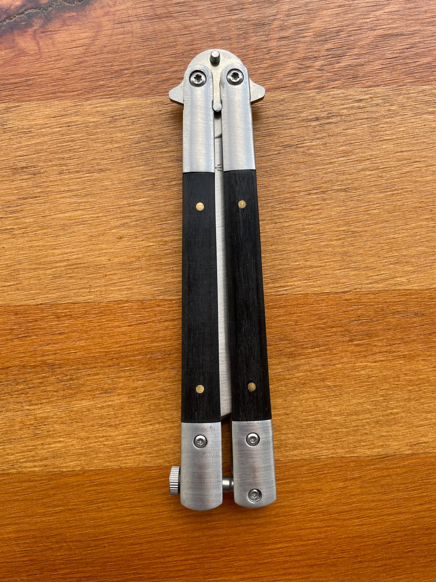 3.9" Stainless Steel Blade Fan Folding Knife Black Wood Scales Handle