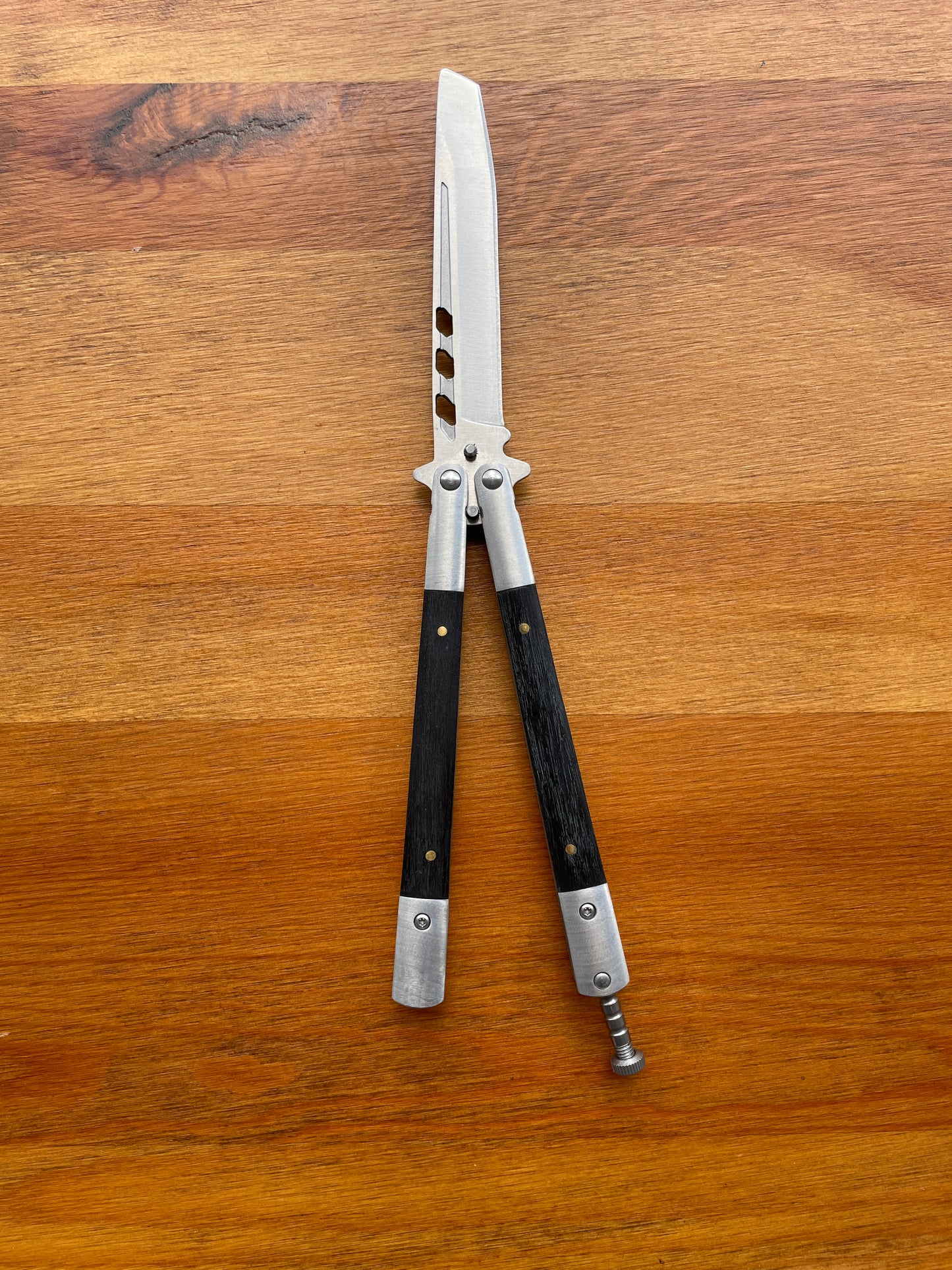 3.9" Stainless Steel Blade Fan Folding Knife Black Wood Scales Handle
