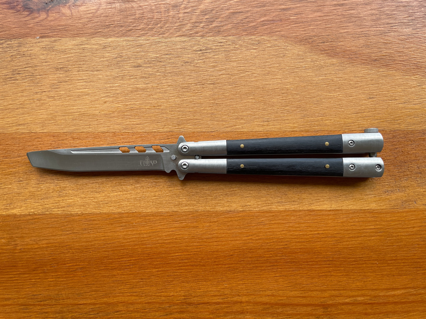 3.9" Stainless Steel Blade Fan Folding Knife Black Wood Scales Handle