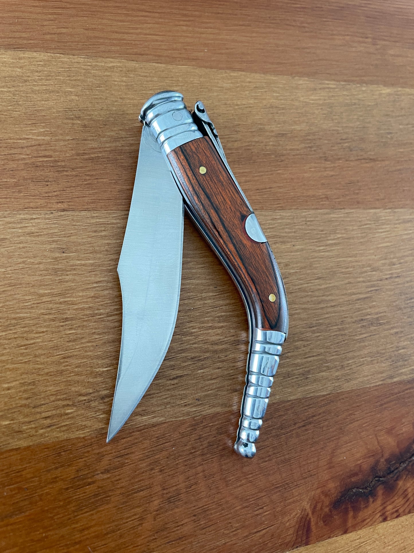 3.5” Sevillana Style Navaja Pocket Knife Red Wood Scales From Spain With Ratchet