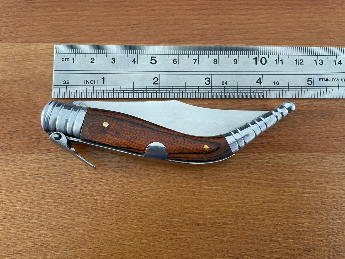 3.5” Sevillana Style Navaja Pocket Knife Red Wood Scales From Spain With Ratchet