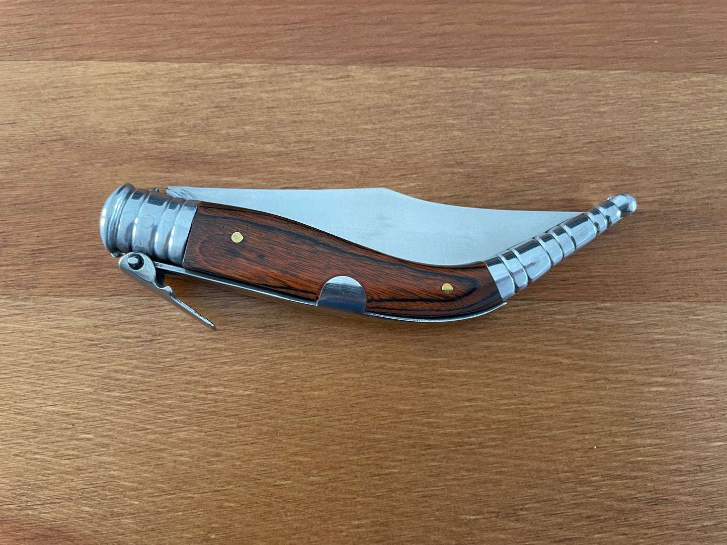 3.5” Sevillana Style Navaja Pocket Knife Red Wood Scales From Spain With Ratchet