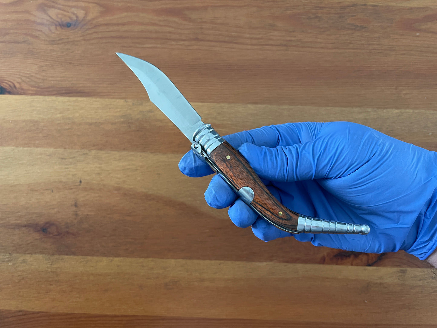 3.5” Sevillana Style Navaja Pocket Knife Red Wood Scales From Spain With Ratchet