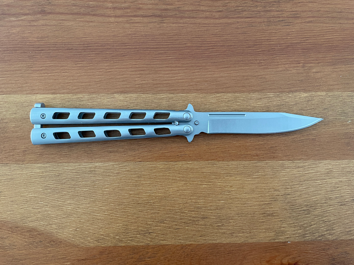 4.7" Stainless Steel Blade Folding Fan Knife Stainless Steel Handle with Holes