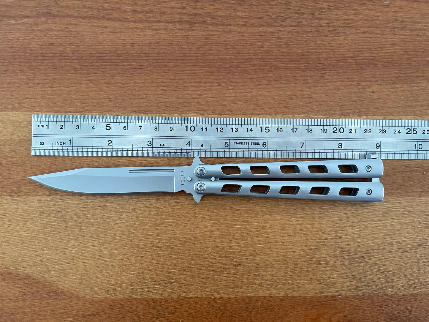 4.7" Stainless Steel Blade Folding Fan Knife Stainless Steel Handle with Holes