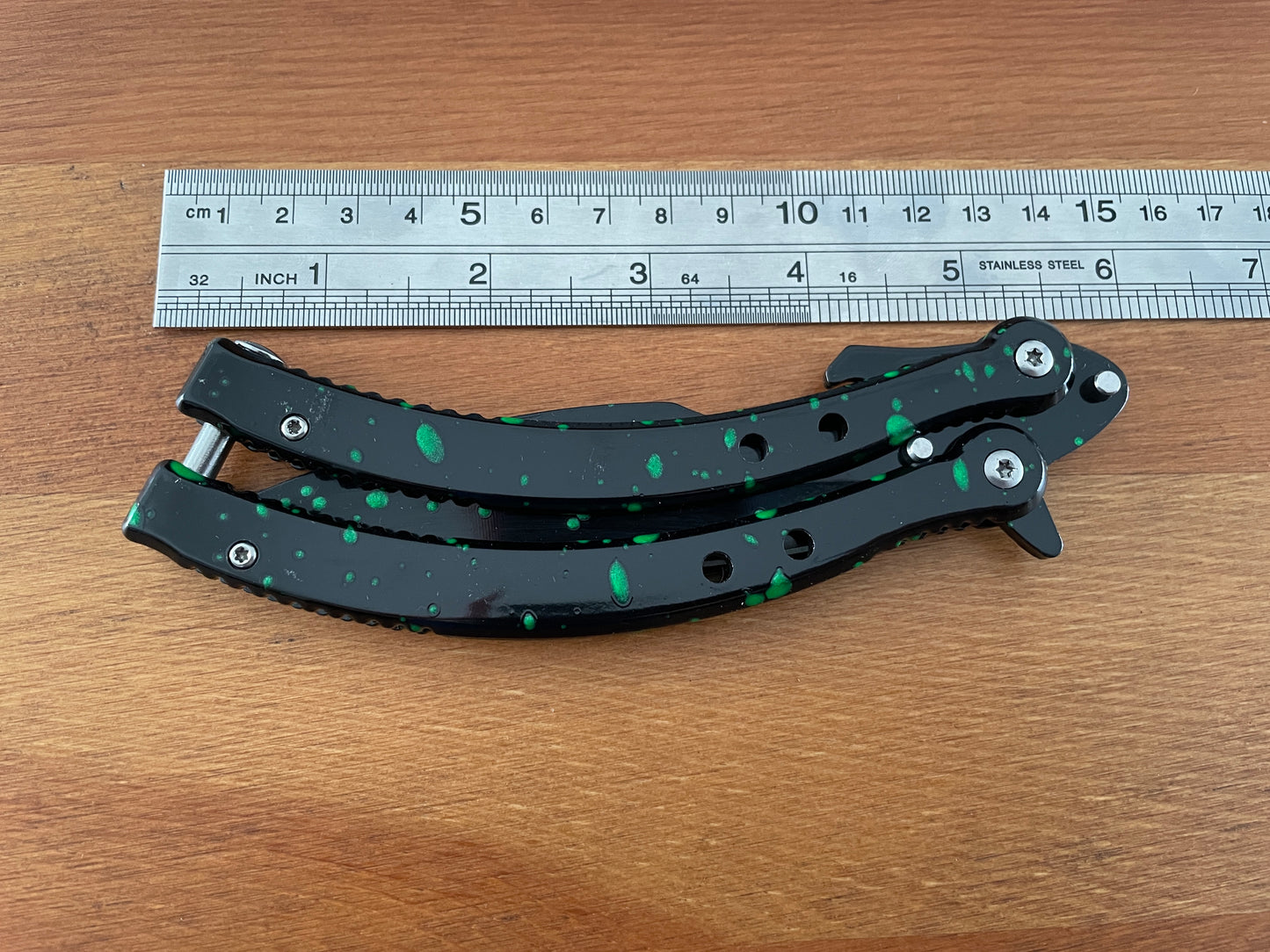 4.13" Stainless Steel Blade Folding Fan Knife Black Finish With Green Drops