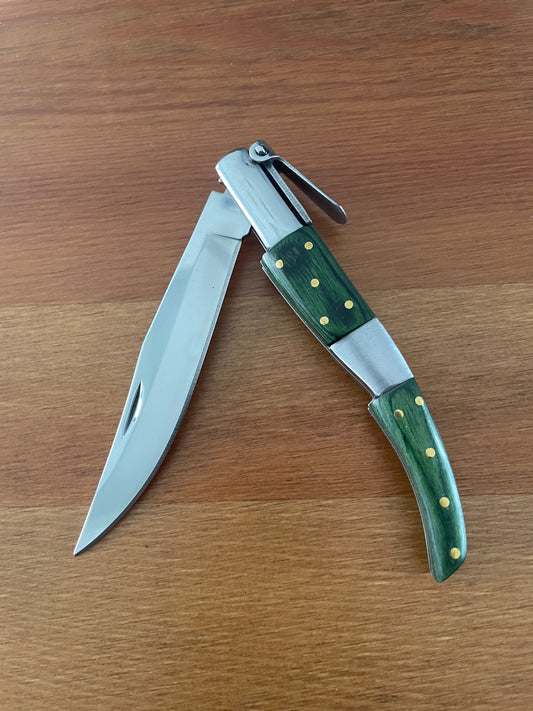 4” Arabian Folding Pocket Knife Green Wood and Steel Handle Navaja With Ratchet