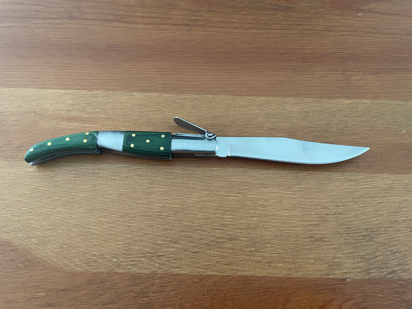 4” Arabian Folding Pocket Knife Green Wood and Steel Handle Navaja With Ratchet