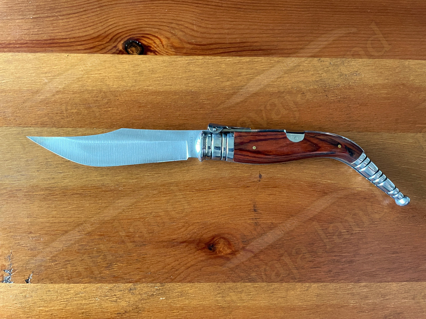 🔥4.5" Sevillana Style Classic Navaja Folding Knife Red Wood Handle Ratchet Lock