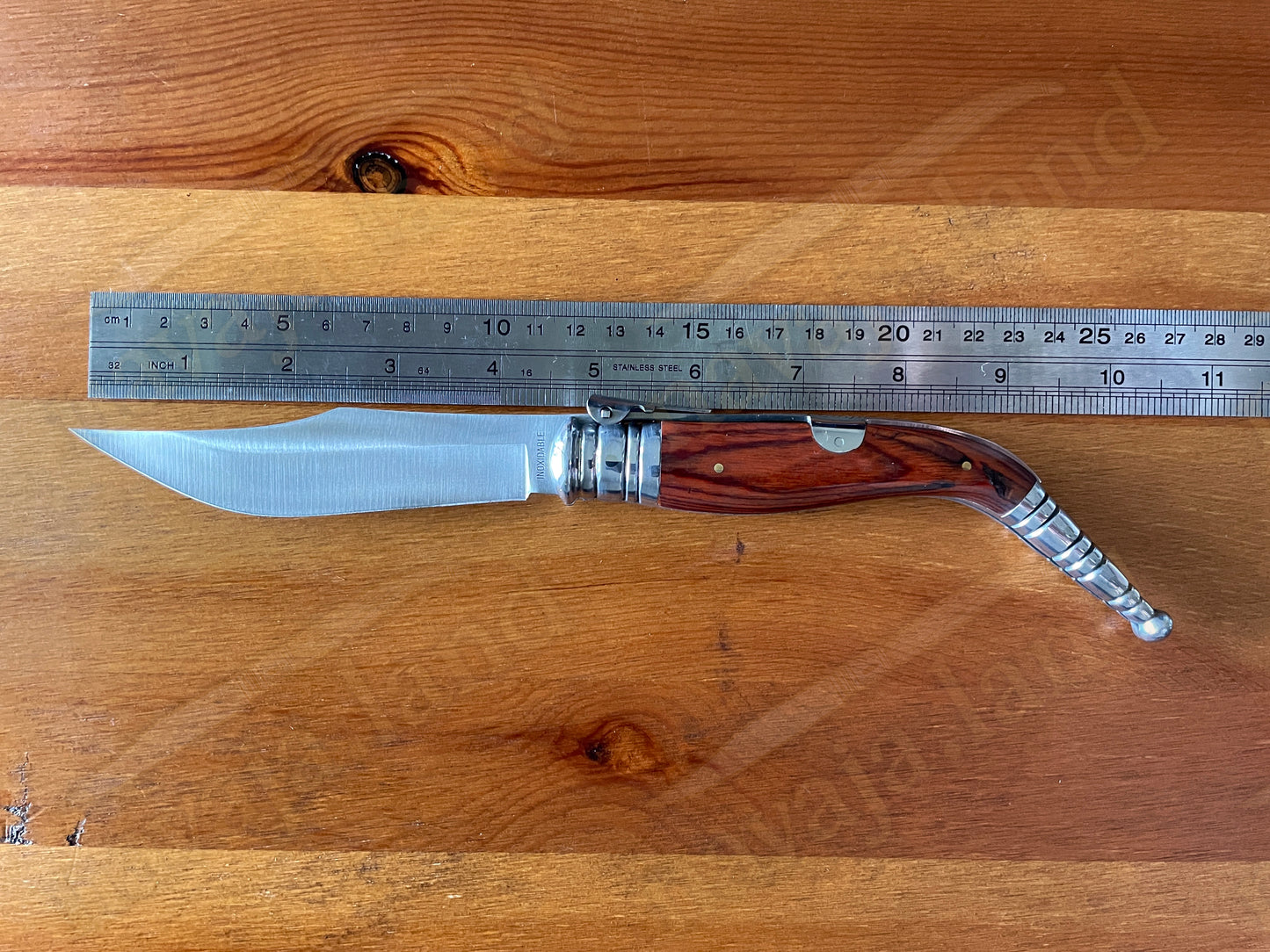 🔥4.5" Sevillana Style Classic Navaja Folding Knife Red Wood Handle Ratchet Lock