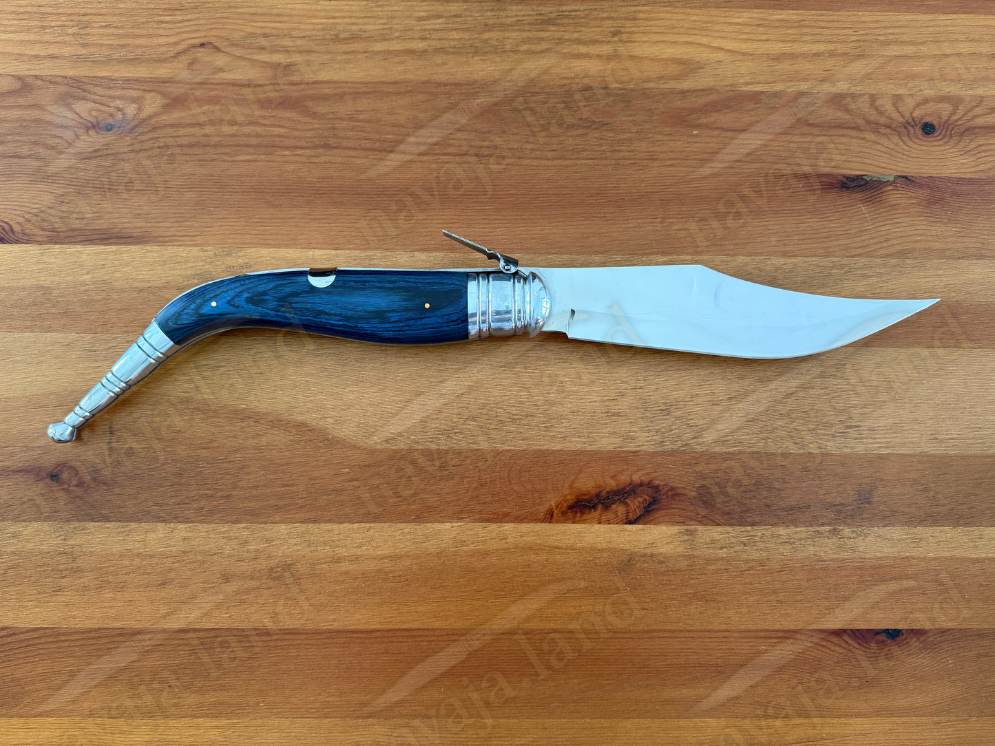 9" Blade Giant Navaja Sevillana Folding Knife Blue Wood Scales w/ Ratchet Spain