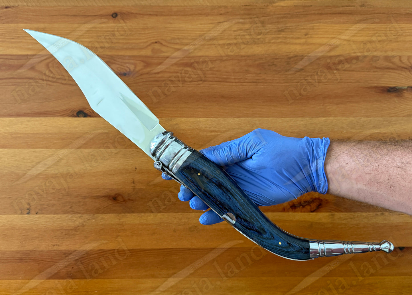 9" Blade Giant Navaja Sevillana Folding Knife Blue Wood Scales w/ Ratchet Spain