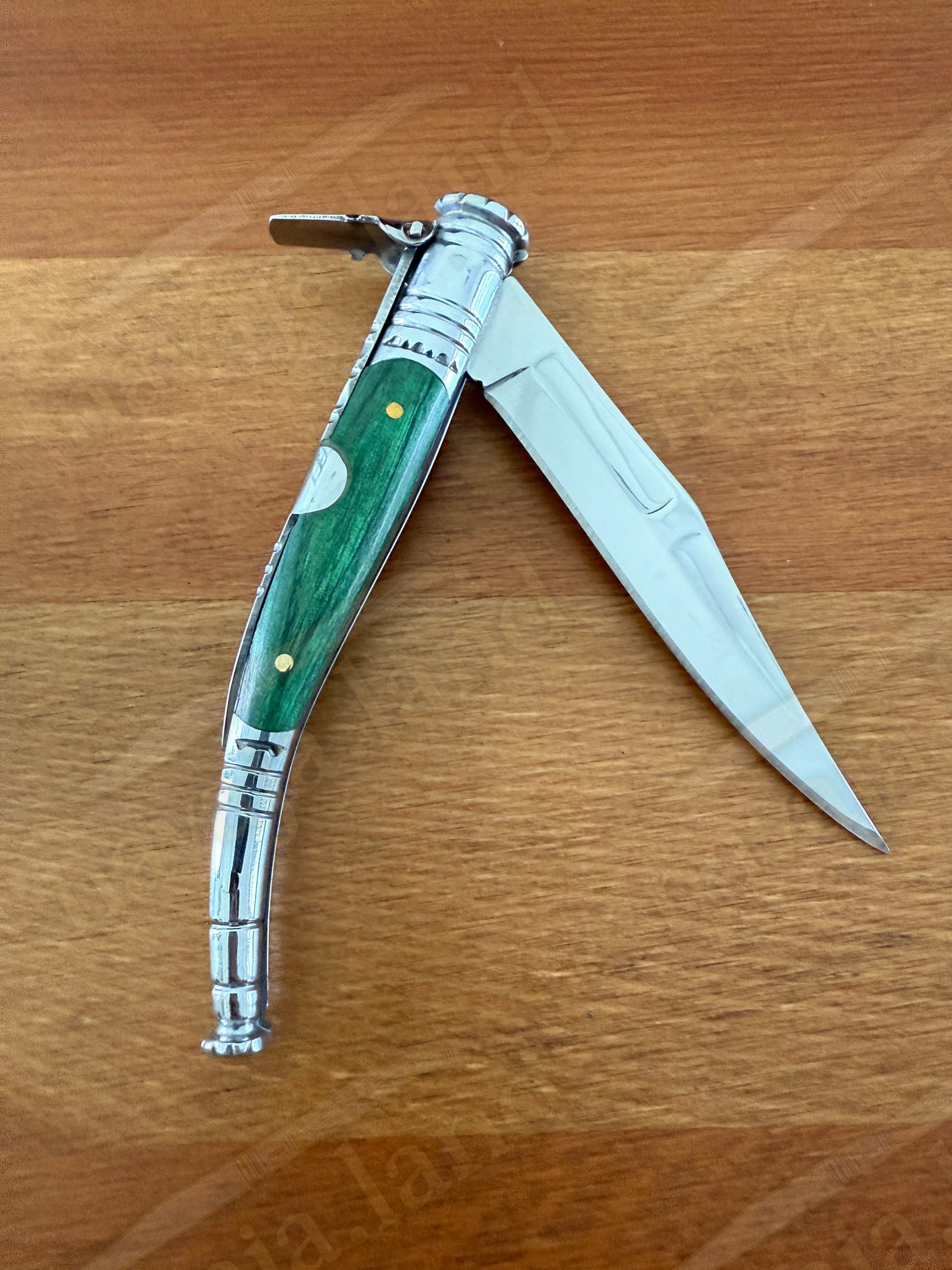 3.34” Spanish Navaja Serrana Ratchet Folding Knife Green Wood Scales From Spain