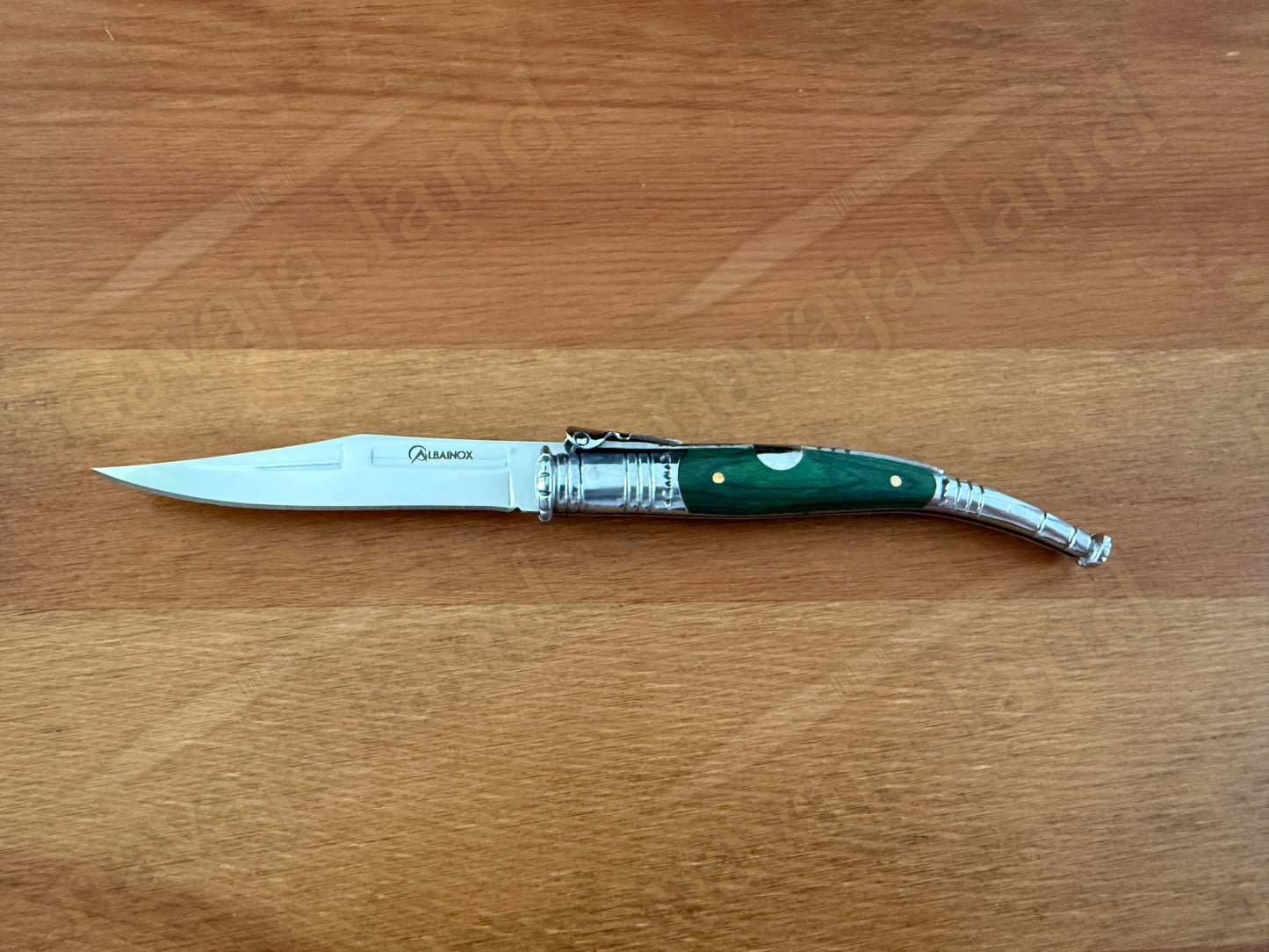 3.34” Spanish Navaja Serrana Ratchet Folding Knife Green Wood Scales From Spain