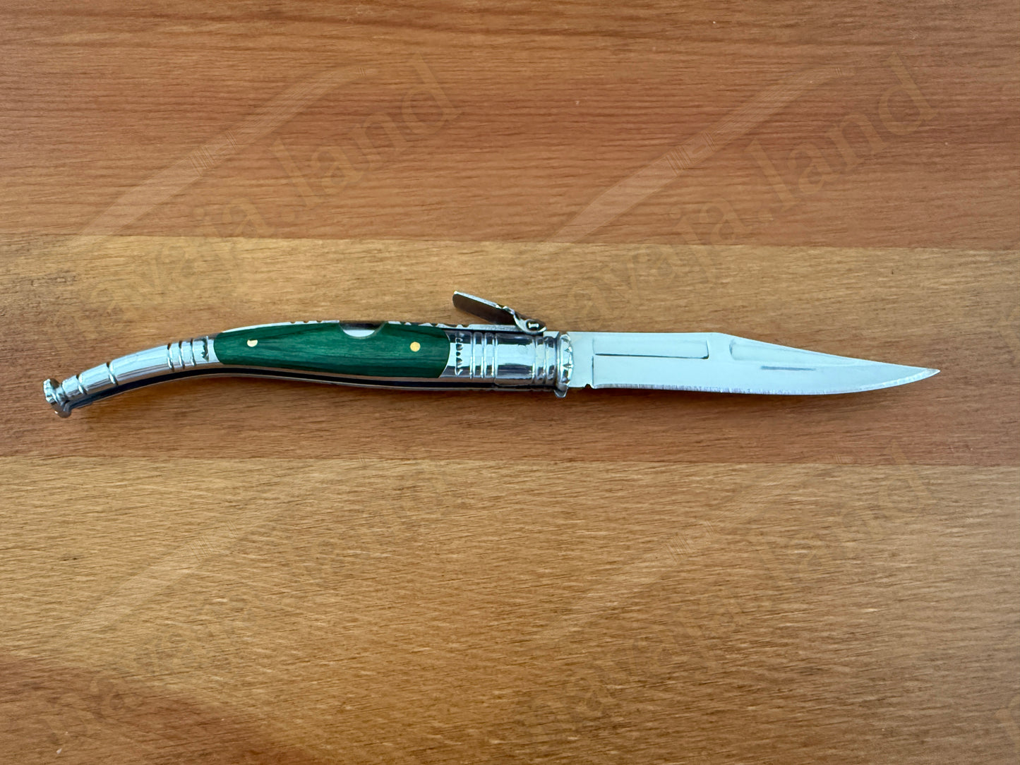 3.34” Spanish Navaja Serrana Ratchet Folding Knife Green Wood Scales From Spain