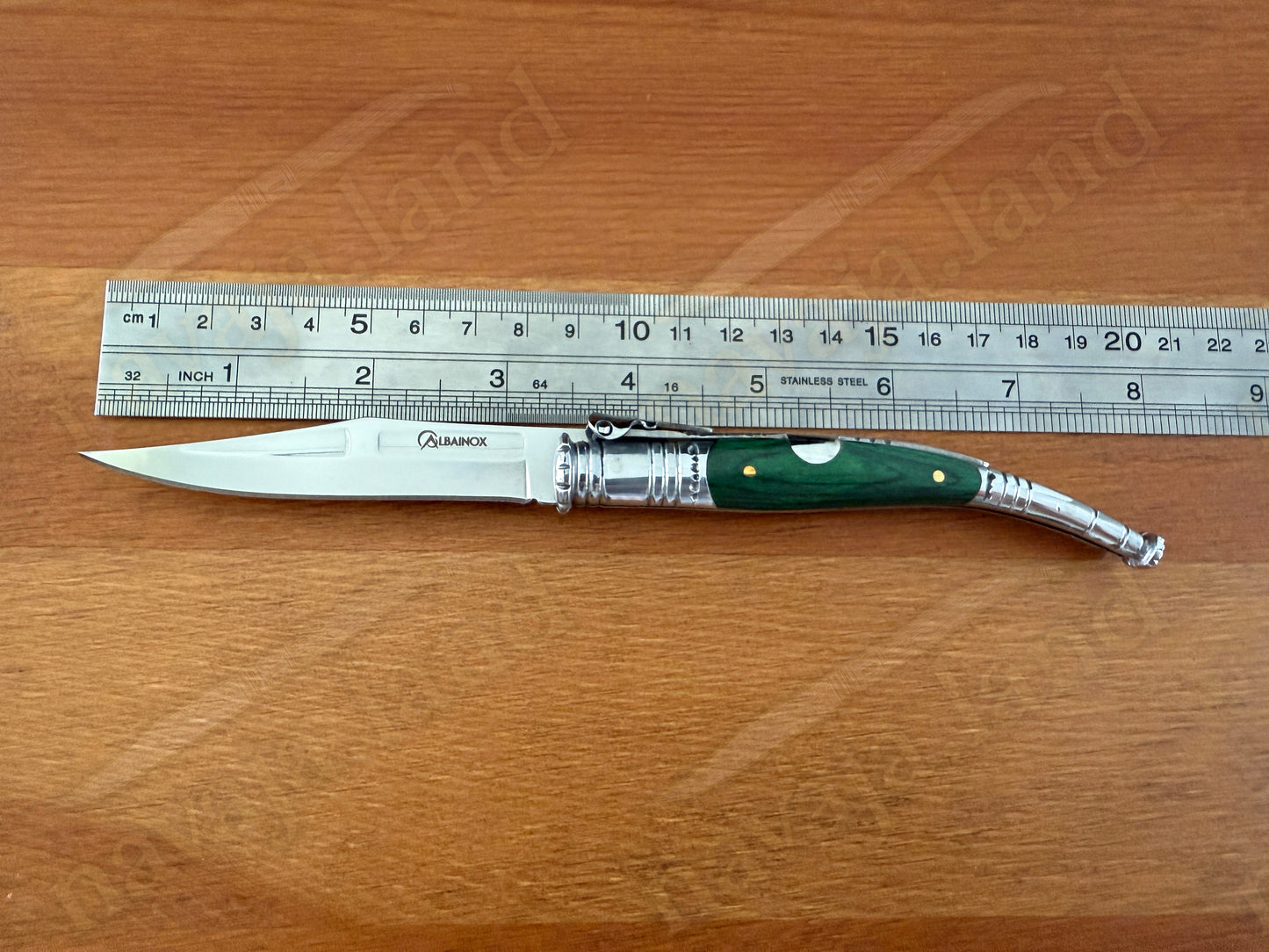3.34” Spanish Navaja Serrana Ratchet Folding Knife Green Wood Scales From Spain