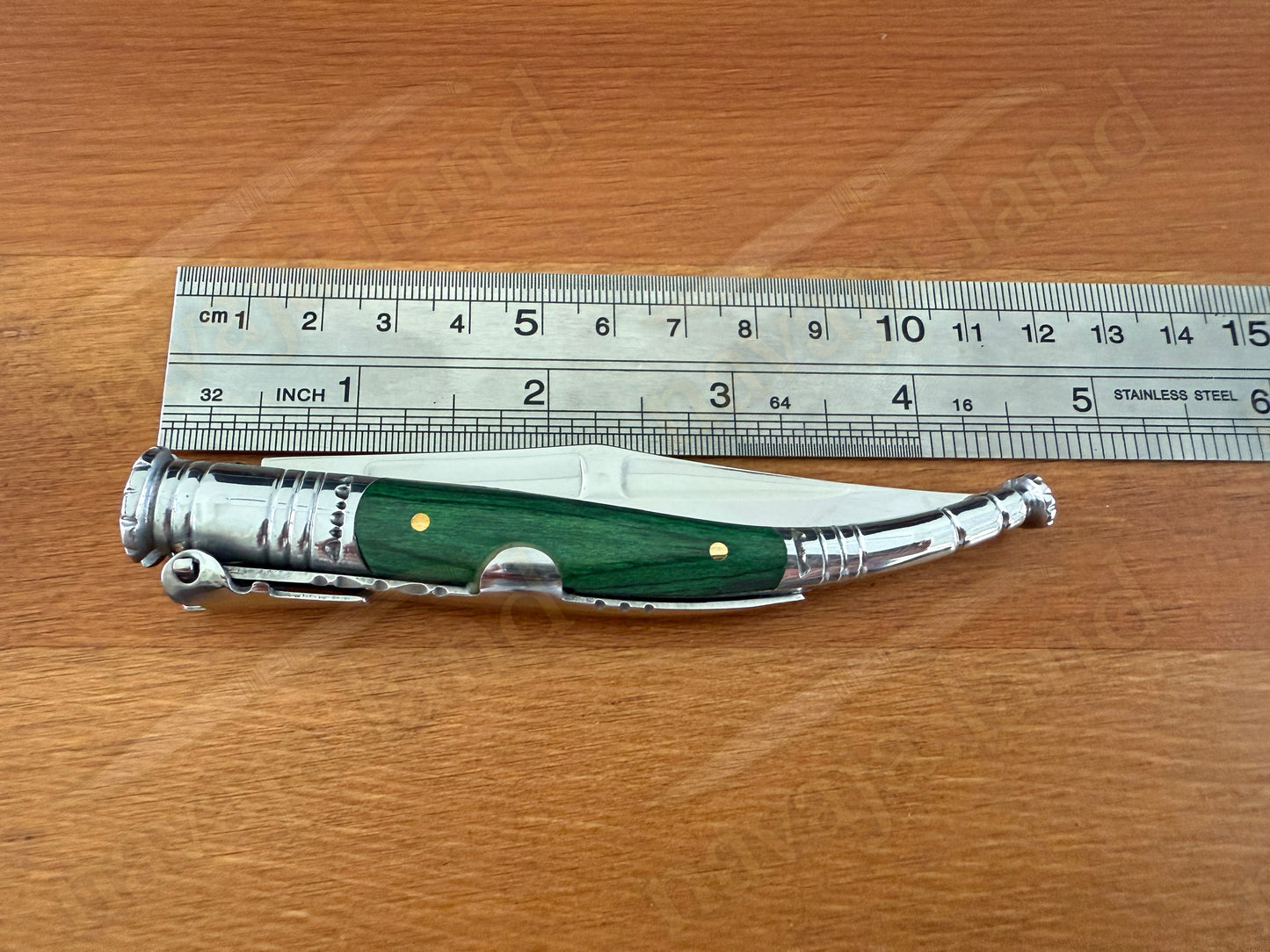 3.34” Spanish Navaja Serrana Ratchet Folding Knife Green Wood Scales From Spain