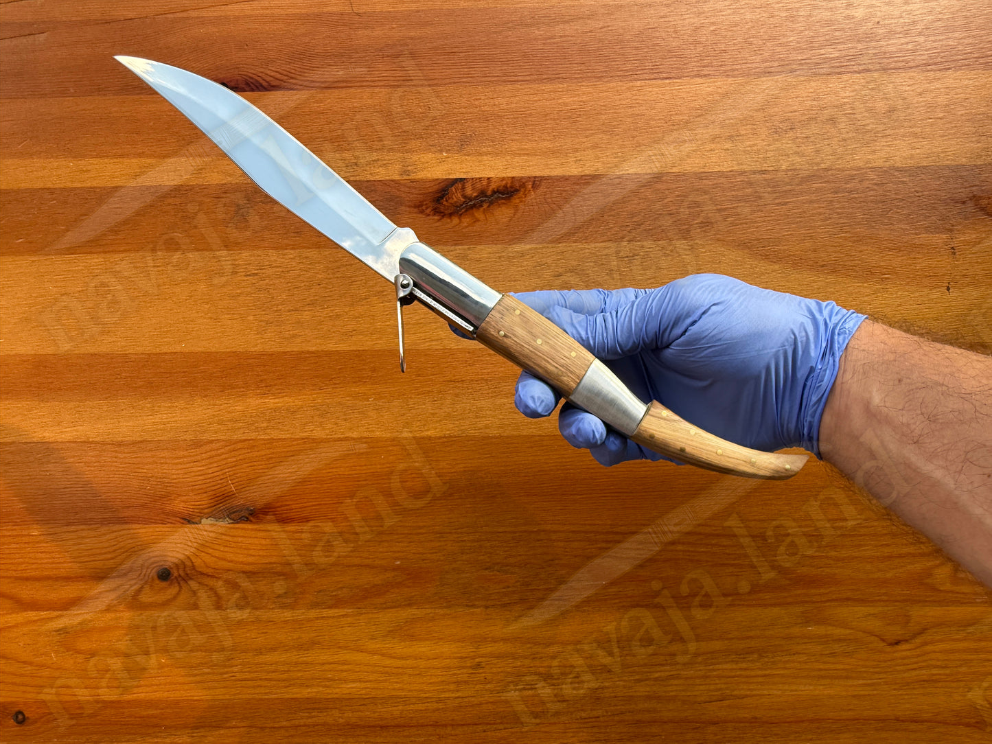 6.5” Arabian Style Ratchet Navaja Zebra Wood Handle | Mirror Finish Blade - Made in Spain