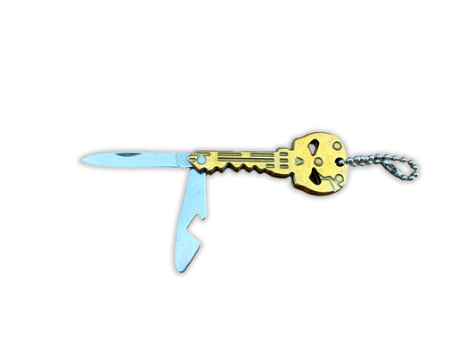 Golden Finish Skull Key Ring Knife 1.8-in Blade With Bottle Opener  From Spain