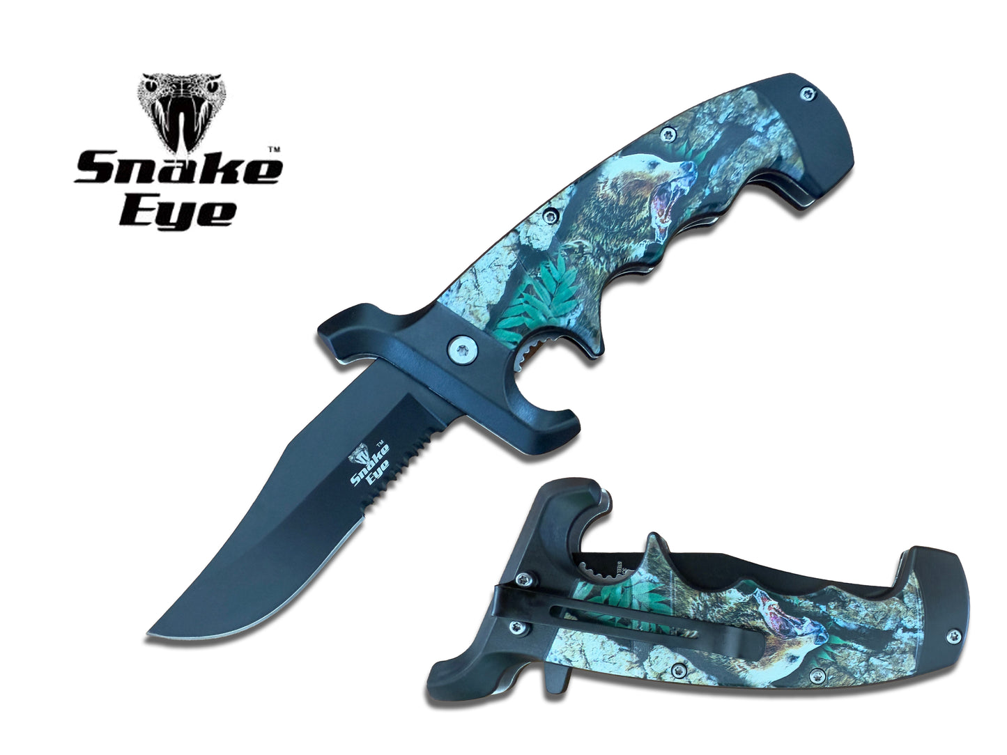 4" 3Cr13 Steel Clip Point Snake Eye Tactical Spring Assisted Folding Knife