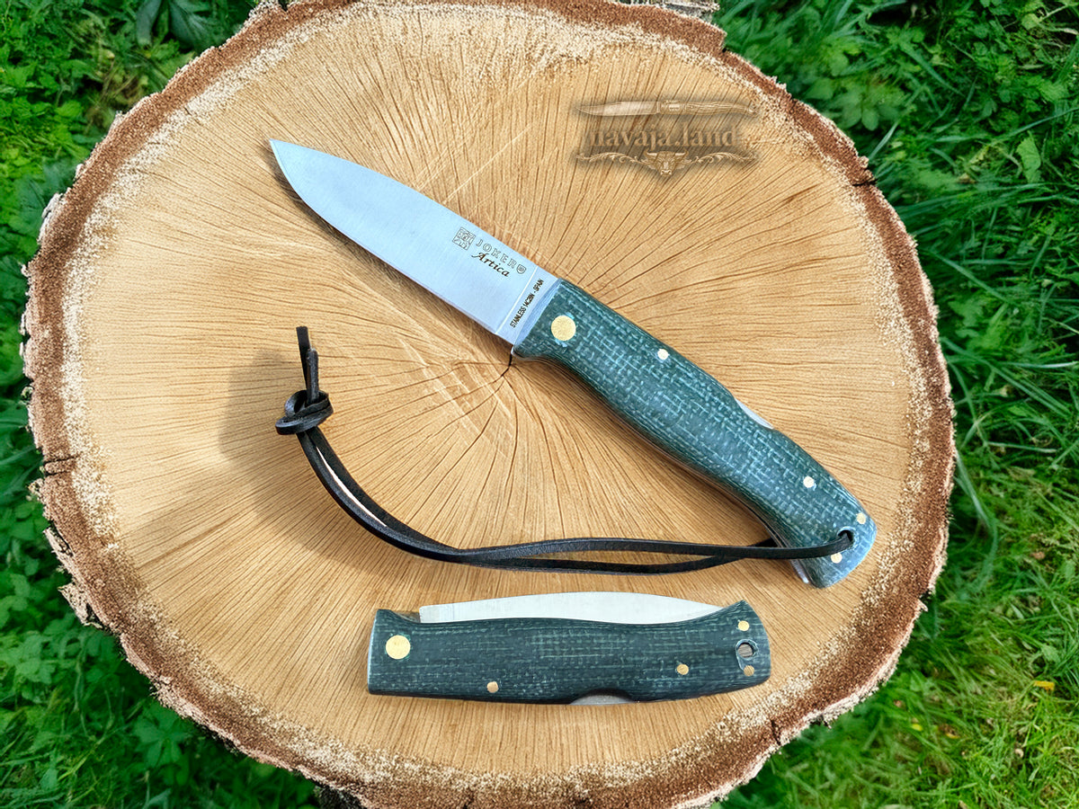 3.2” Joker Artica Bushcraft Folding Knife (Green Jute Micarta Handle) From Spain