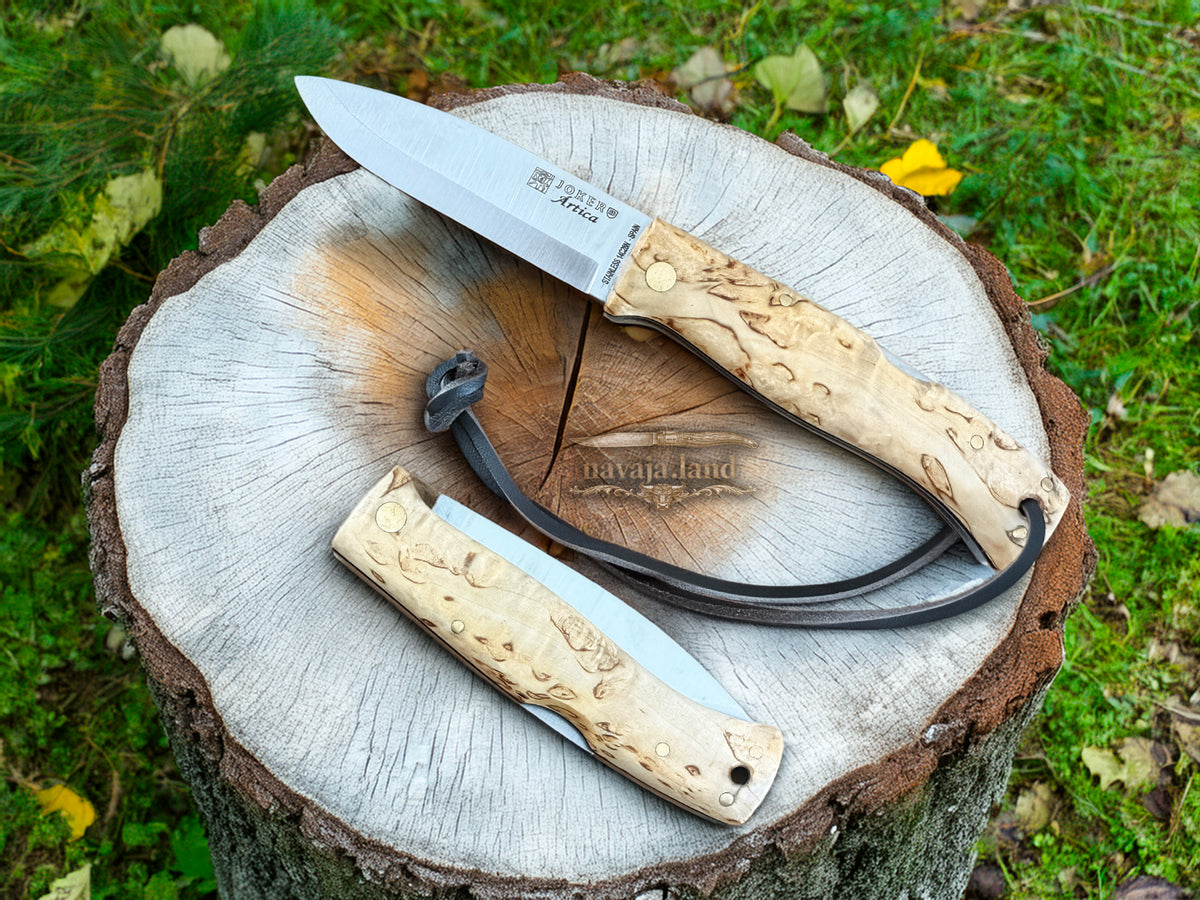 3.15” Joker Artica Bushcraft Folding Knife (Curly Birch Handle) Handmade Spain