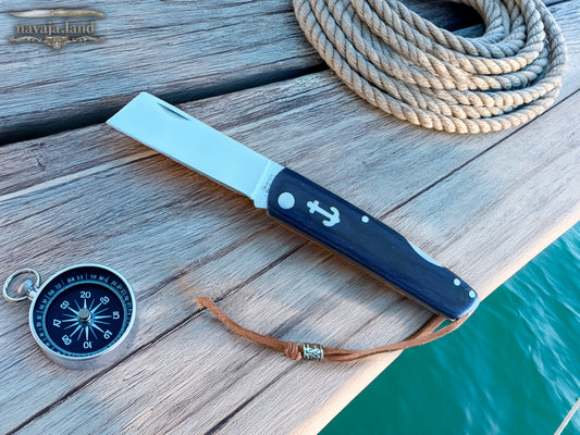 2.95" Cut Tip Navaja Pocket Knife Sailor / Marinera Blue Wood Handle Lockback
