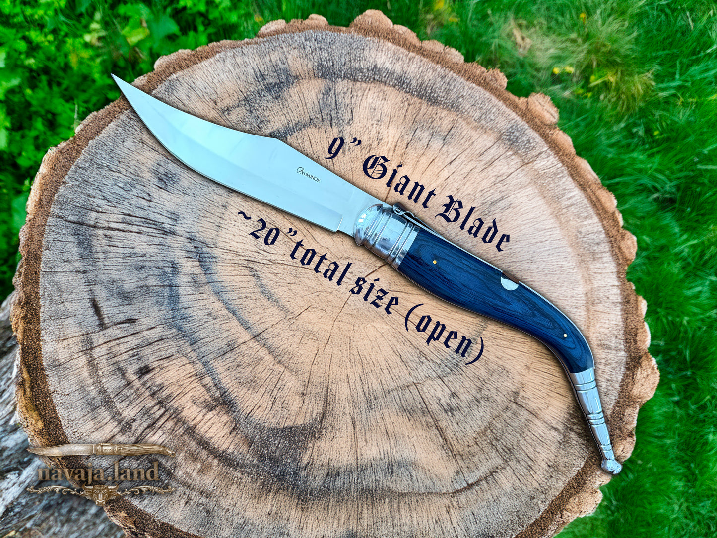 9" Blade Giant Navaja Sevillana Folding Knife Blue Wood Scales w/ Ratchet Spain