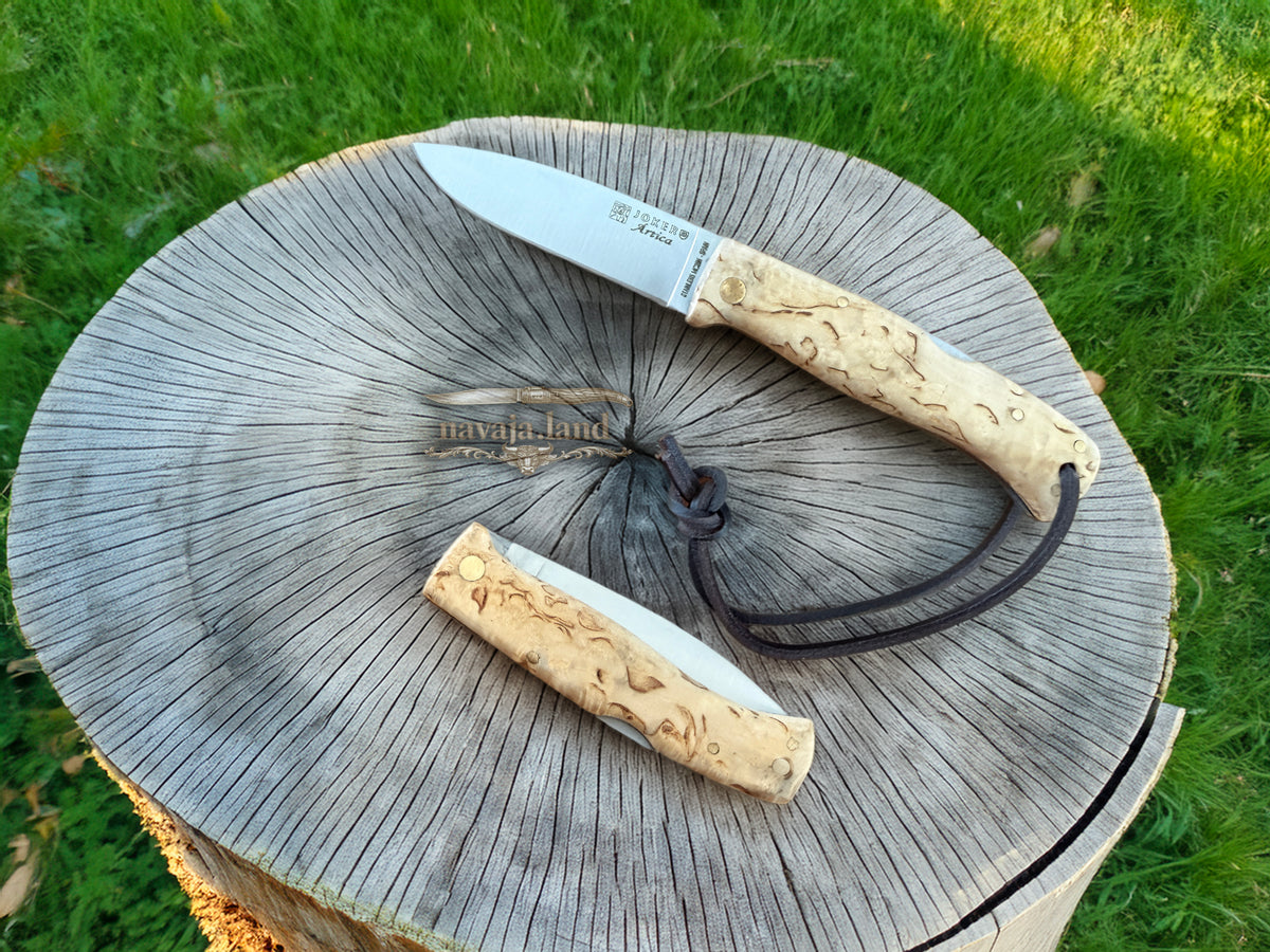 3.15” Joker Artica Bushcraft Folding Knife (Curly Birch Handle) Handmade Spain