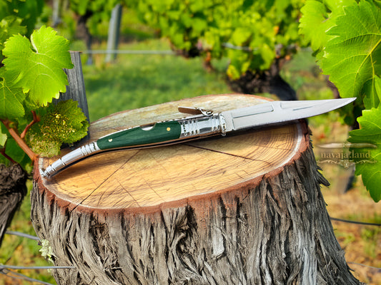 3.34” Spanish Navaja Serrana Ratchet Folding Knife Green Wood Scales From Spain