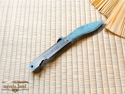 2.9” Higonokami Style Pocket Knife – 79-Layer Damascus Blade | Copper Handle | Sheath | EDC Folding Knife
