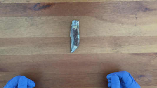 3.14” Spanish Navaja Pocket Knife Damascus Steel Deer Antler Scales
