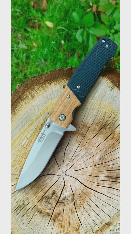 Sporting Folding Knife 3.4” Stainless Steel Blade G10 & Wood Handle Liner Lock