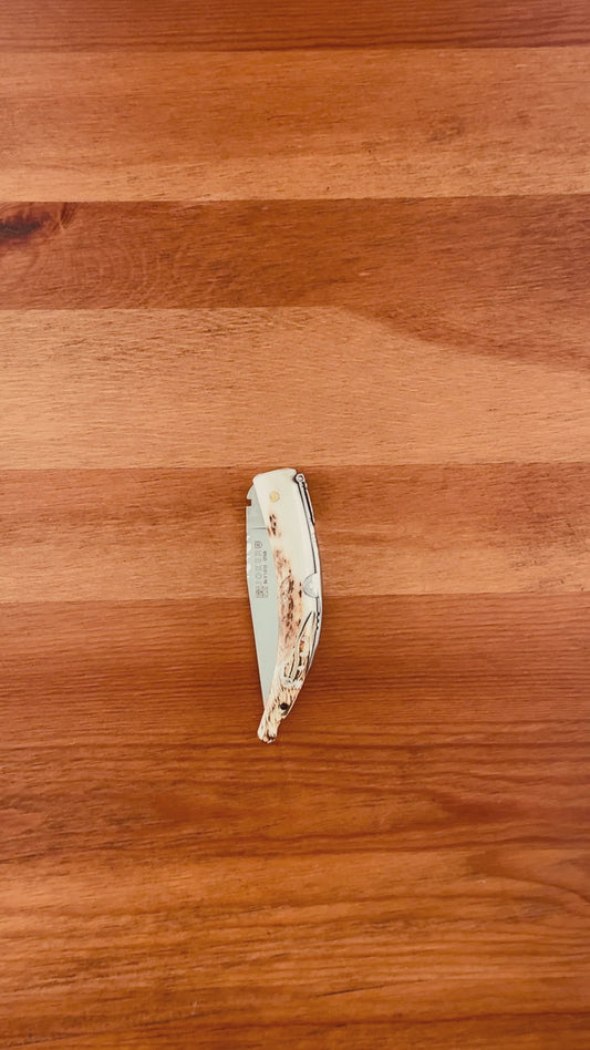 Joker Macho Montés Folding Knife – Hand Carved Deer Antler | 3.3" MOVA Steel