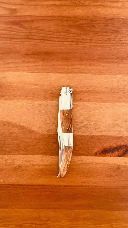 5.9" Arabian Style Navaja with Ratchet Pocket Knife Olive Wood & Steel Handle