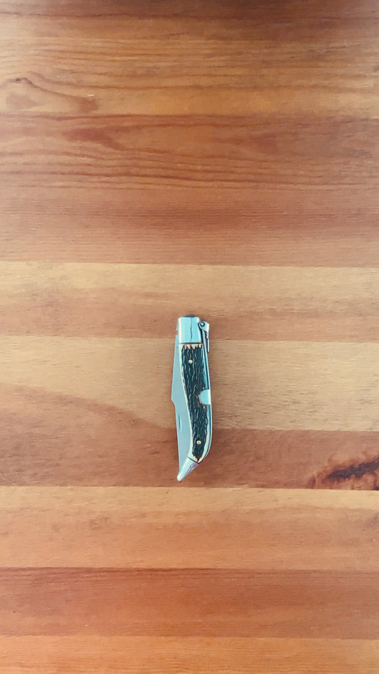 3.7" Carbon Steel Spanish Navaja Teja Deer Antler Imitation Scales Billet Lock