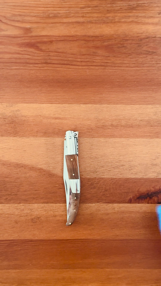 5.1" Arabian Style Navaja with Ratchet Pocket Knife Olive Wood and Steel Handle